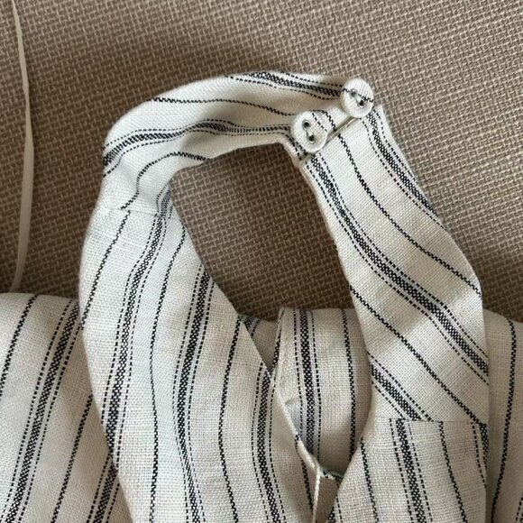 BEST Reformation Tate Linen Top Sz2 Elsie Stripe Black Cream Halter Casual - Picture 6 of 10